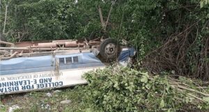 uew bus rolls off road at Aperede
